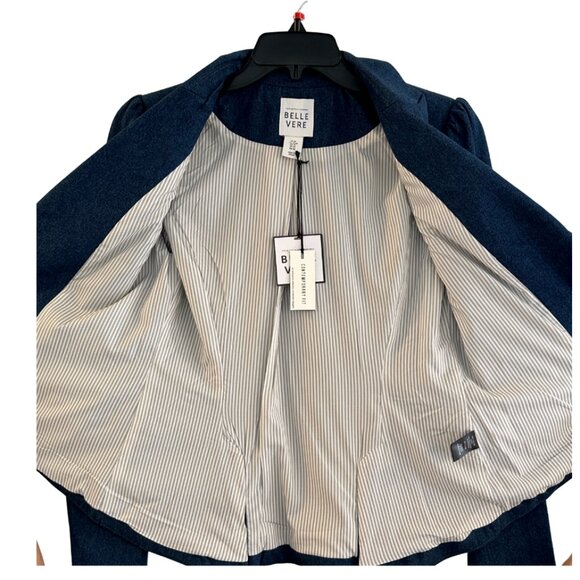 Belle Vere Blue Tweed Blazer NWT Structured Single Button Size S - Picture 3 of 4